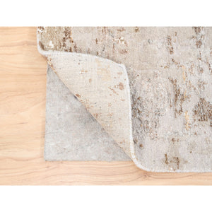 2'9"x10' Beige With A Mix Of Brown Modern Wool And Silk Hand Knotted Oriental Runner Rug FWR374622