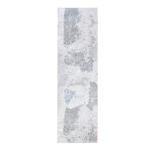 2'9"x10' Gray Modern Wool And Silk Hand Knotted Oriental Runner Rug FWR374628