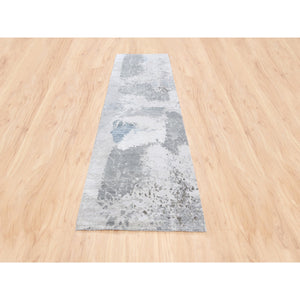 2'9"x10' Gray Modern Wool And Silk Hand Knotted Oriental Runner Rug FWR374628
