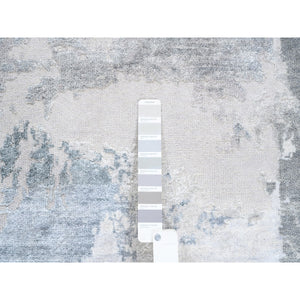 2'9"x10' Gray Modern Wool And Silk Hand Knotted Oriental Runner Rug FWR374628