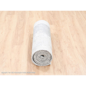 2'9"x10' Gray Modern Wool And Silk Hand Knotted Oriental Runner Rug FWR374628