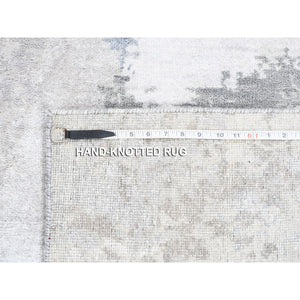 2'9"x10' Gray Modern Wool And Silk Hand Knotted Oriental Runner Rug FWR374628