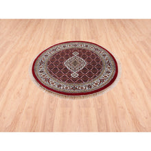 Load image into Gallery viewer, 4&#39;x4&#39; Round Wool Hand Knotted Tabriz Mahi Fish Medallion Design Red Oriental Rug FWR374646