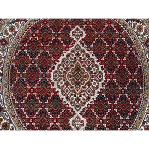 4'x4' Round Wool Hand Knotted Tabriz Mahi Fish Medallion Design Red Oriental Rug FWR374646