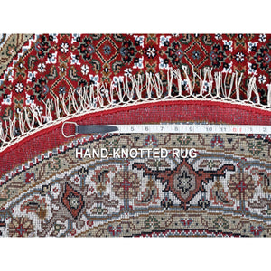 4'x4' Round Wool Hand Knotted Tabriz Mahi Fish Medallion Design Red Oriental Rug FWR374646