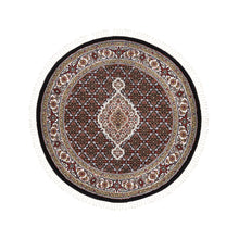 Load image into Gallery viewer, 4&#39;1&quot;x4&#39;1&quot; Black Tabriz Mahi Fish Medallion Design Wool Hand Knotted Oriental Rug FWR374670
