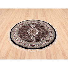 Load image into Gallery viewer, 4&#39;1&quot;x4&#39;1&quot; Black Tabriz Mahi Fish Medallion Design Wool Hand Knotted Oriental Rug FWR374670