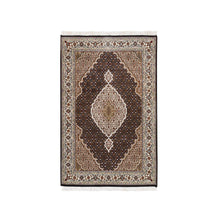 Load image into Gallery viewer, 3&#39;10&quot;x6&#39; Hand Knotted Black Tabriz Mahi Fish Medallion Design Wool Oriental Rug FWR374928