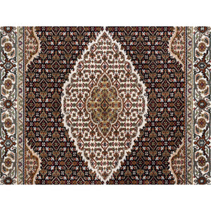 3'10"x6' Hand Knotted Black Tabriz Mahi Fish Medallion Design Wool Oriental Rug FWR374928