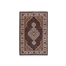Load image into Gallery viewer, 3&#39;2&quot;x5&#39;4&quot; Black Fish Medallion Design Tabriz Mahi Hand Knotted Wool Oriental Rug FWR374946