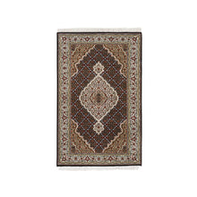Load image into Gallery viewer, 3&#39;x5&#39;5&quot; Wool Fish Medallion Design Tabriz Mahi Black Hand Knotted Oriental Rug FWR374982