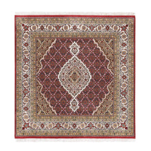 Load image into Gallery viewer, 5&#39;x5&#39; Hand Knotted Red Tabriz Mahi Fish Medallion Design Wool Oriental Square Rug FWR375318
