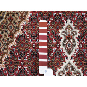 5'x5' Hand Knotted Red Tabriz Mahi Fish Medallion Design Wool Oriental Square Rug FWR375318