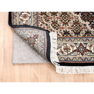 4'2"x6'1" Hand Knotted Black Tabriz Mahi Fish Medallion Design Wool And Silk Oriental Rug FWR375414