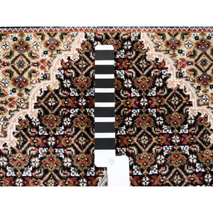 4'2"x6'1" Hand Knotted Black Tabriz Mahi Fish Medallion Design Wool And Silk Oriental Rug FWR375414