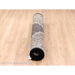 4'2"x6'1" Hand Knotted Black Tabriz Mahi Fish Medallion Design Wool And Silk Oriental Rug FWR375414