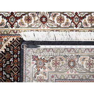 4'2"x6'1" Hand Knotted Black Tabriz Mahi Fish Medallion Design Wool And Silk Oriental Rug FWR375414