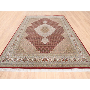 8'3"x11'4" Red Fish Medallion Design Tabriz Mahi Wool Hand Knotted Oriental Rug FWR375648