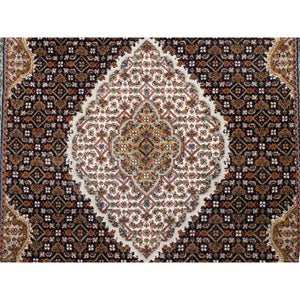 3'10"x6' Hand Knotted Black Tabriz Mahi Fish Medallion Design Wool Oriental Rug FWR375714