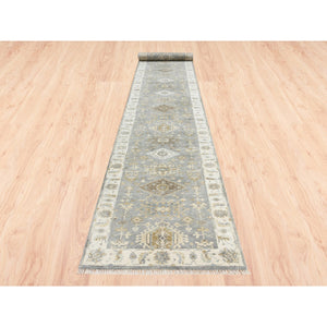 2'8"x17'10" Silver Karajeh Design Pure Wool Hand Knotted Oriental XL Runner Rug FWR375876
