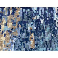 Load image into Gallery viewer, 3&#39;10&quot;x11&#39;8&quot; Hand Knotted Blue Mosaic Design Wool and Silk Persian Knot Oriental Wide Runner Rug FWR375900