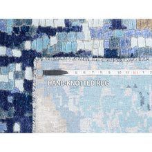 Load image into Gallery viewer, 3&#39;10&quot;x11&#39;8&quot; Hand Knotted Blue Mosaic Design Wool and Silk Persian Knot Oriental Wide Runner Rug FWR375900