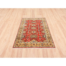 Load image into Gallery viewer, 4&#39;1&quot;x6&#39; Red With A Mix Of Gold Karajeh Design Organic Wool Hand Knotted Oriental Rug FWR375906