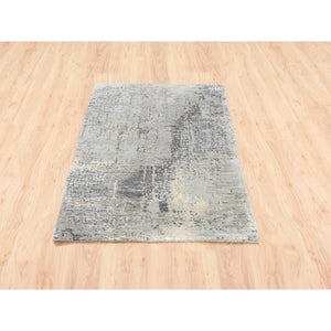 3'x5' Abstract with Mosaic Design Taupe Wool and Silk Hand Knotted Persian Knot Oriental Rug FWR376116