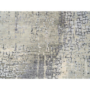 3'1"x5' Hand Knotted Taupe Wool and Silk Abstract with Mosaic Design Persian Knot Oriental Rug FWR376134