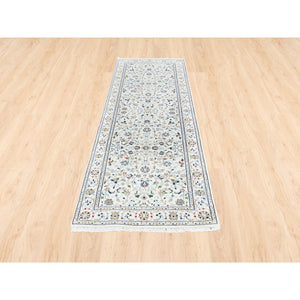2'8"x8' Ivory All Over Flower Design 250 KPSI Nain Hand Knotted Pure Wool Runner Fine Oriental Rug FWR376242