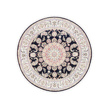 Load image into Gallery viewer, 6&#39;x6&#39; Midnight Blue Nain with Center Medallion Flower Design 250 KPSI Pure Wool Hand Knotted Round Oriental Rug FWR376626