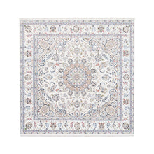 Load image into Gallery viewer, 7&#39;1&quot;x7&#39;1&quot; Ivory Pure Wool 250 KPSI Hand Knotted Nain with Center Medallion Flower Design Fine Oriental Square Rug FWR376842