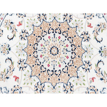 Load image into Gallery viewer, 4&#39;2&quot;x4&#39;2&quot; Ivory Round Pure Wool 250 KPSI Hand Knotted Nain with Center Medallion Flower Design Fine Oriental Rug FWR376866