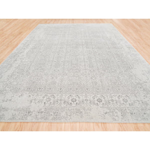 11'10"x14'9" Beige Wool and Art Silk Fine Jacquard Hand Loomed Modern Oversized Oriental Rug FWR377016