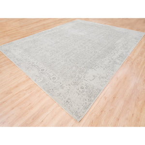 11'10"x14'9" Beige Wool and Art Silk Fine Jacquard Hand Loomed Modern Oversized Oriental Rug FWR377016