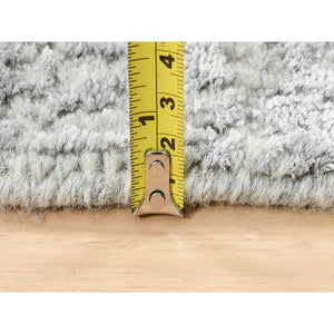 2'7"x10' Modern Wool and Art Silk Fine Jacquard Gray Hand Loomed Runner Oriental Rug FWR377070