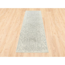 Load image into Gallery viewer, 2&#39;6&quot;x8&#39; Beige Wool and Plant Based Silk Hand Loomed Fine Jacquard with Erased Design Oriental Runner Rug FWR377076