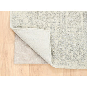 2'6"x8' Beige Wool and Plant Based Silk Hand Loomed Fine Jacquard with Erased Design Oriental Runner Rug FWR377076