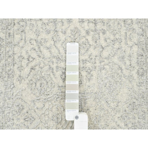 2'6"x8' Beige Wool and Plant Based Silk Hand Loomed Fine Jacquard with Erased Design Oriental Runner Rug FWR377076