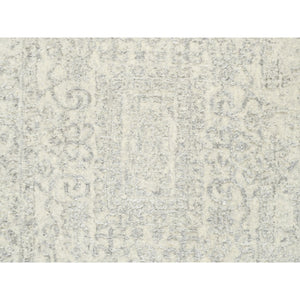 2'6"x8' Beige Wool and Plant Based Silk Hand Loomed Fine Jacquard with Erased Design Oriental Runner Rug FWR377076