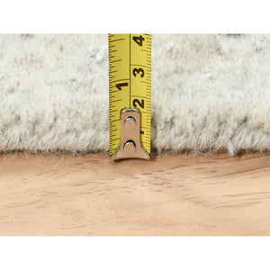 2'6"x8' Beige Wool and Plant Based Silk Hand Loomed Fine Jacquard with Erased Design Oriental Runner Rug FWR377076