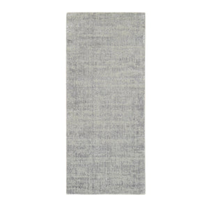 2'6"x6' Hand-Loomed Gray Fine Jacquard Modern Wool and Silk Oriental Runner Rug FWR377094