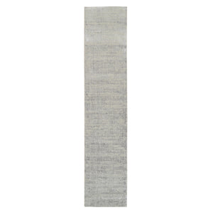 2'6"x12'1" Hand Loomed Fine Jacquard Gray Modern Wool and Art Silk Oriental Runner Rug FWR377118