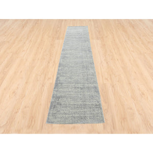 2'6"x12'1" Hand Loomed Fine Jacquard Gray Modern Wool and Art Silk Oriental Runner Rug FWR377118