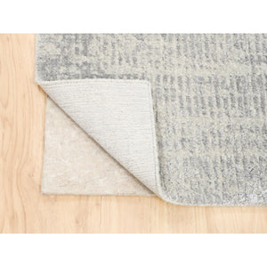 2'6"x12'1" Hand Loomed Fine Jacquard Gray Modern Wool and Art Silk Oriental Runner Rug FWR377118