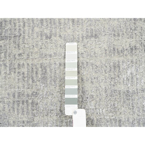 2'6"x12'1" Hand Loomed Fine Jacquard Gray Modern Wool and Art Silk Oriental Runner Rug FWR377118