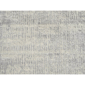 2'6"x12'1" Hand Loomed Fine Jacquard Gray Modern Wool and Art Silk Oriental Runner Rug FWR377118