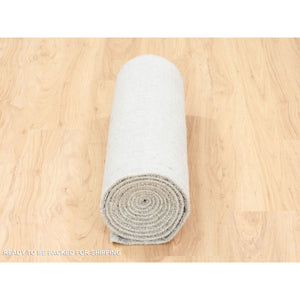2'6"x12'1" Hand Loomed Fine Jacquard Gray Modern Wool and Art Silk Oriental Runner Rug FWR377118