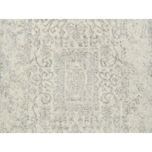 2'6"x10'1" Beige Hand Loomed, Wool and Plant Based Silk Fine Jacquard with Erased Design, Oriental Runner Rug FWR377124