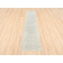 Load image into Gallery viewer, 2&#39;6&quot;x12&#39; Beige Wool and Plant Based Silk Hand Loomed Fine Jacquard with Erased Design Oriental Runner Rug FWR377130